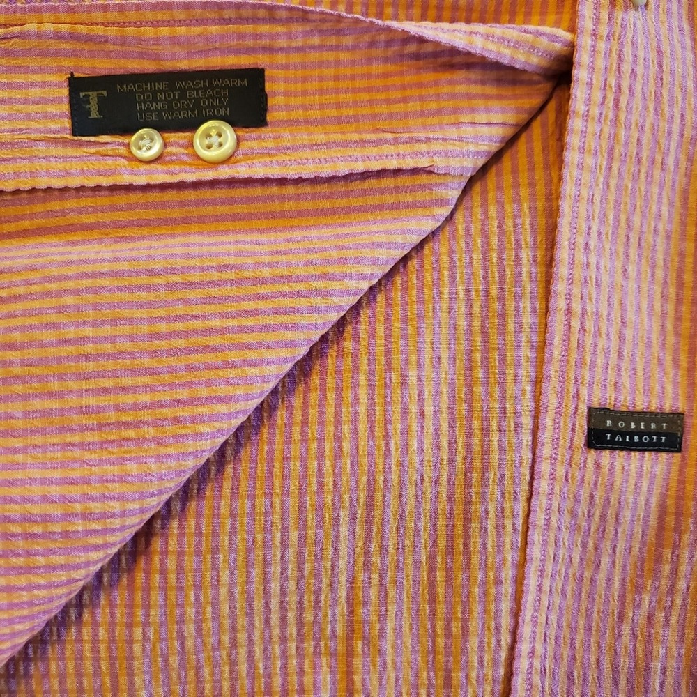 Robert Talbott Orange And Pink Button Down Short … - image 8
